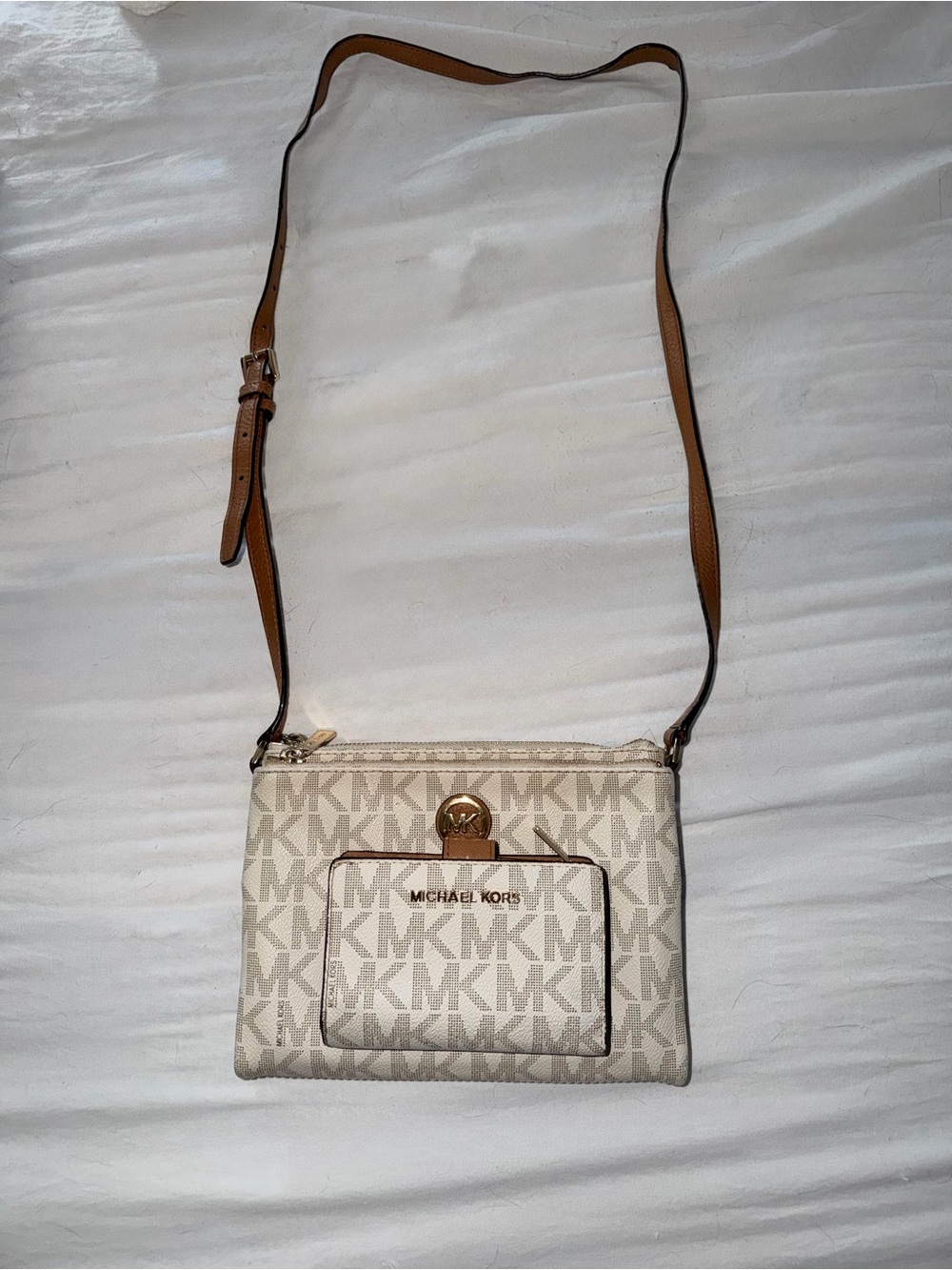 Michael Kors Cream Signature Logo Crossbody Bag